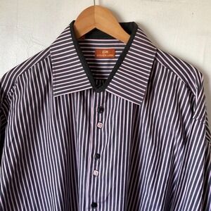 Steven Land Dress Shirt Pink and Black Stripes 100 % Cotton Unique Rare XXL